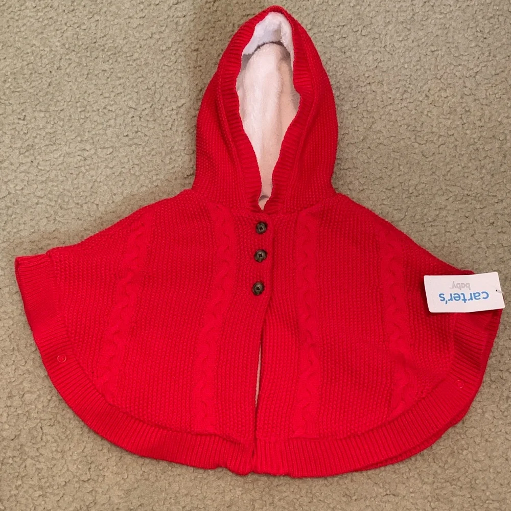 Carter’s Valentine’s Red Riding Hood Cable Knit Sweater Poncho Fleece 12 Months